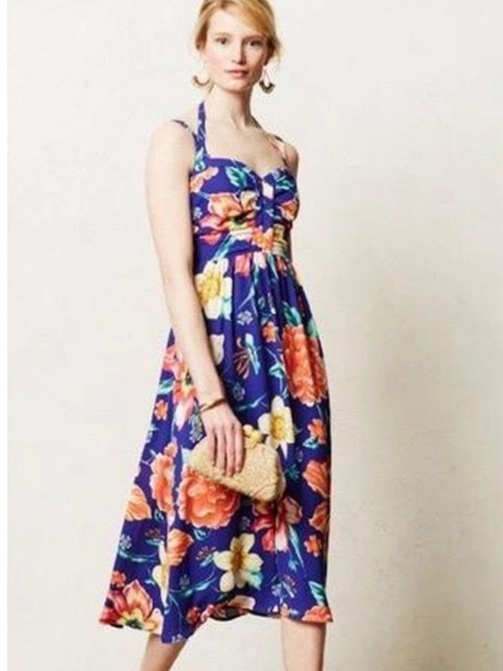 BIG SALE Anthropologie  Floral Halter Midi Dress by Mouliette Soeurs! 168$. sz.2
